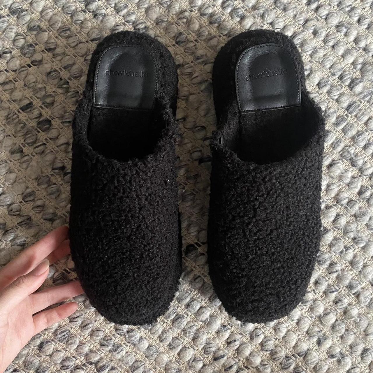 Black boucle clogs / slides in a size 39 by... - Depop