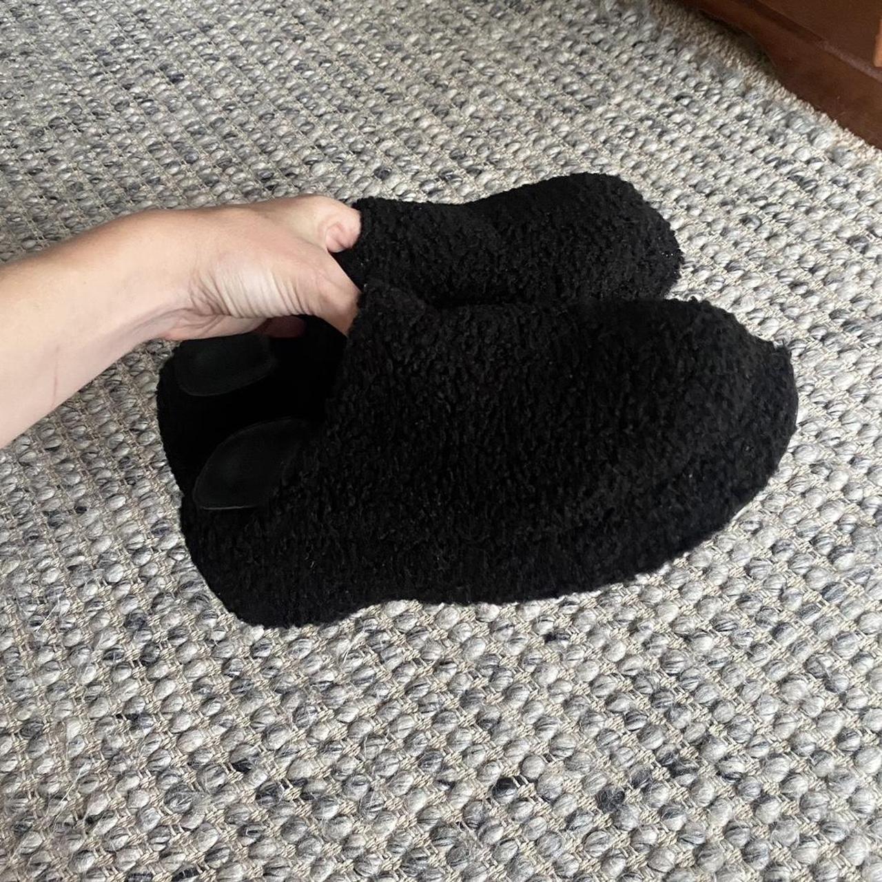 Black boucle clogs / slides in a size 39 by... - Depop