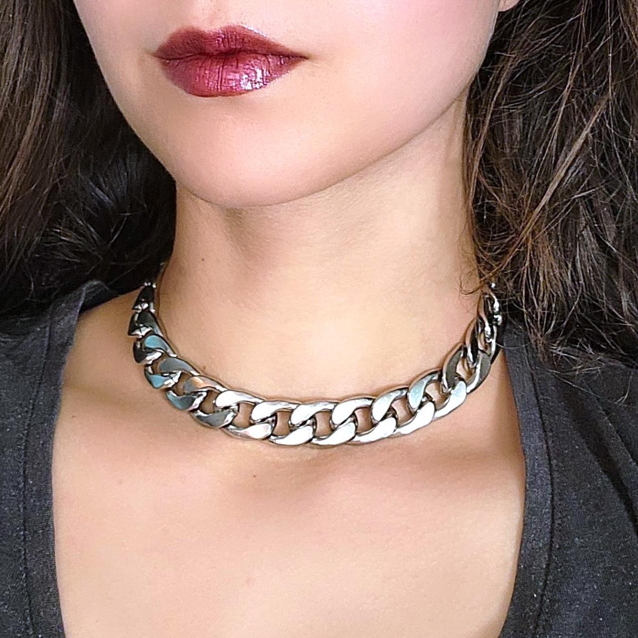 Goth Chunky Chain Choker, Thick Cuban Link Depop