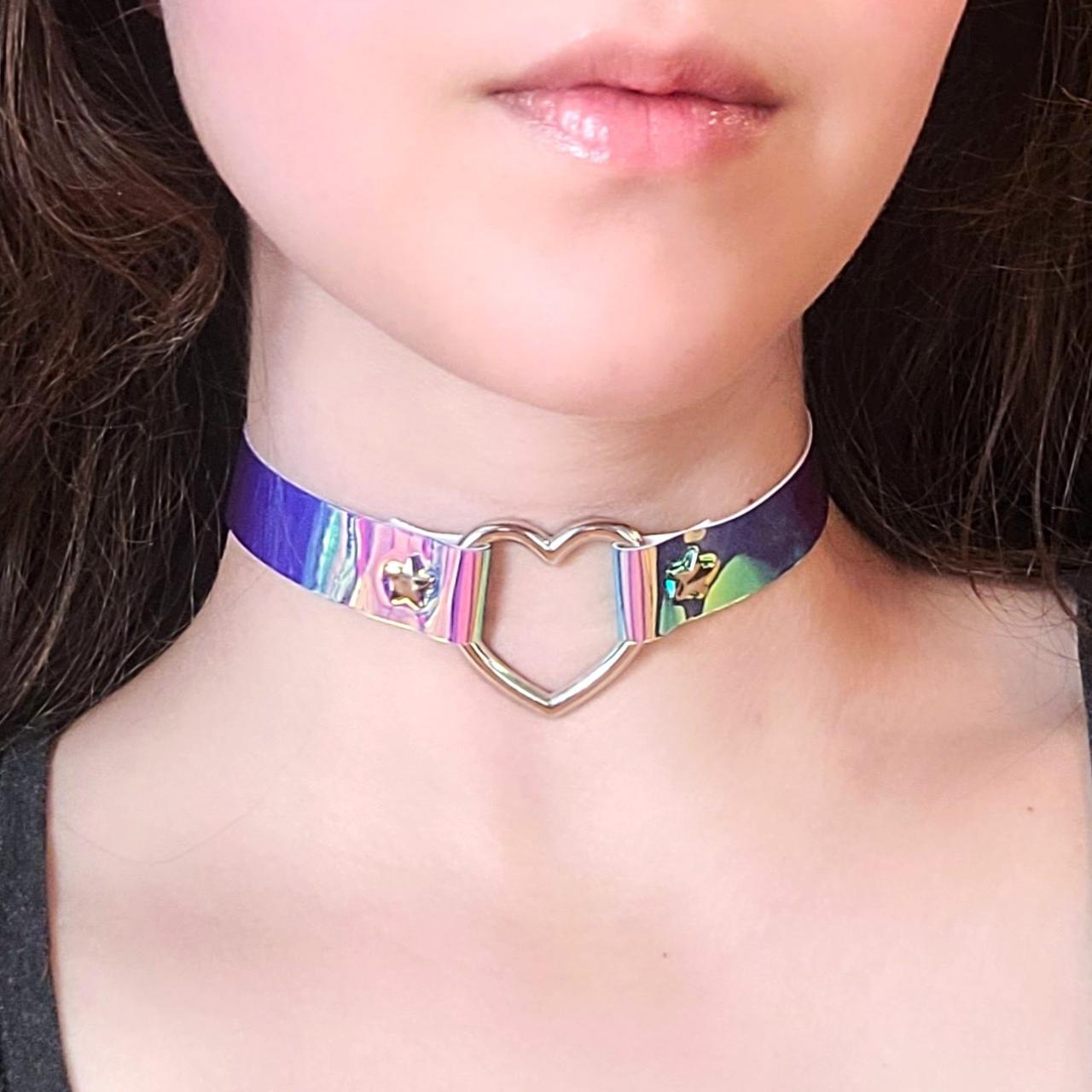 Purple Holographic Heart O Ring Choker Collar Depop