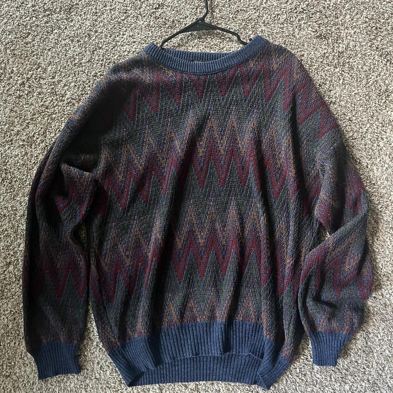 Men's Navy and Burgundy Jumper | Depop