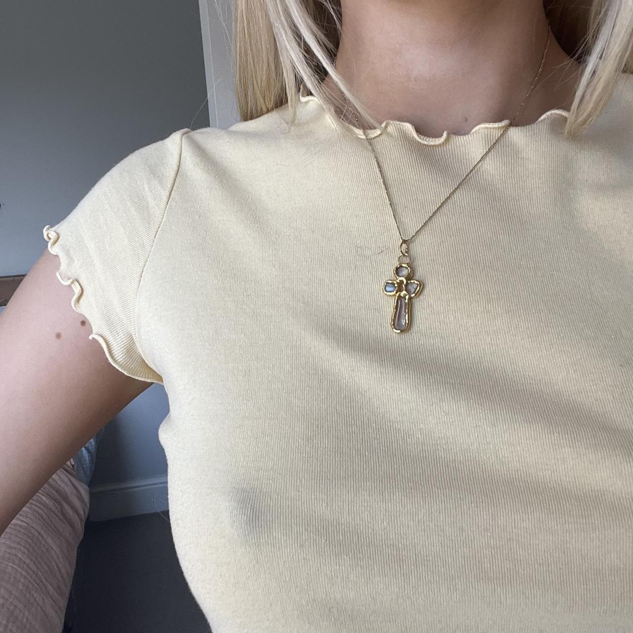 Brandy Melville yellow cropped baby tee with lettuce... Depop