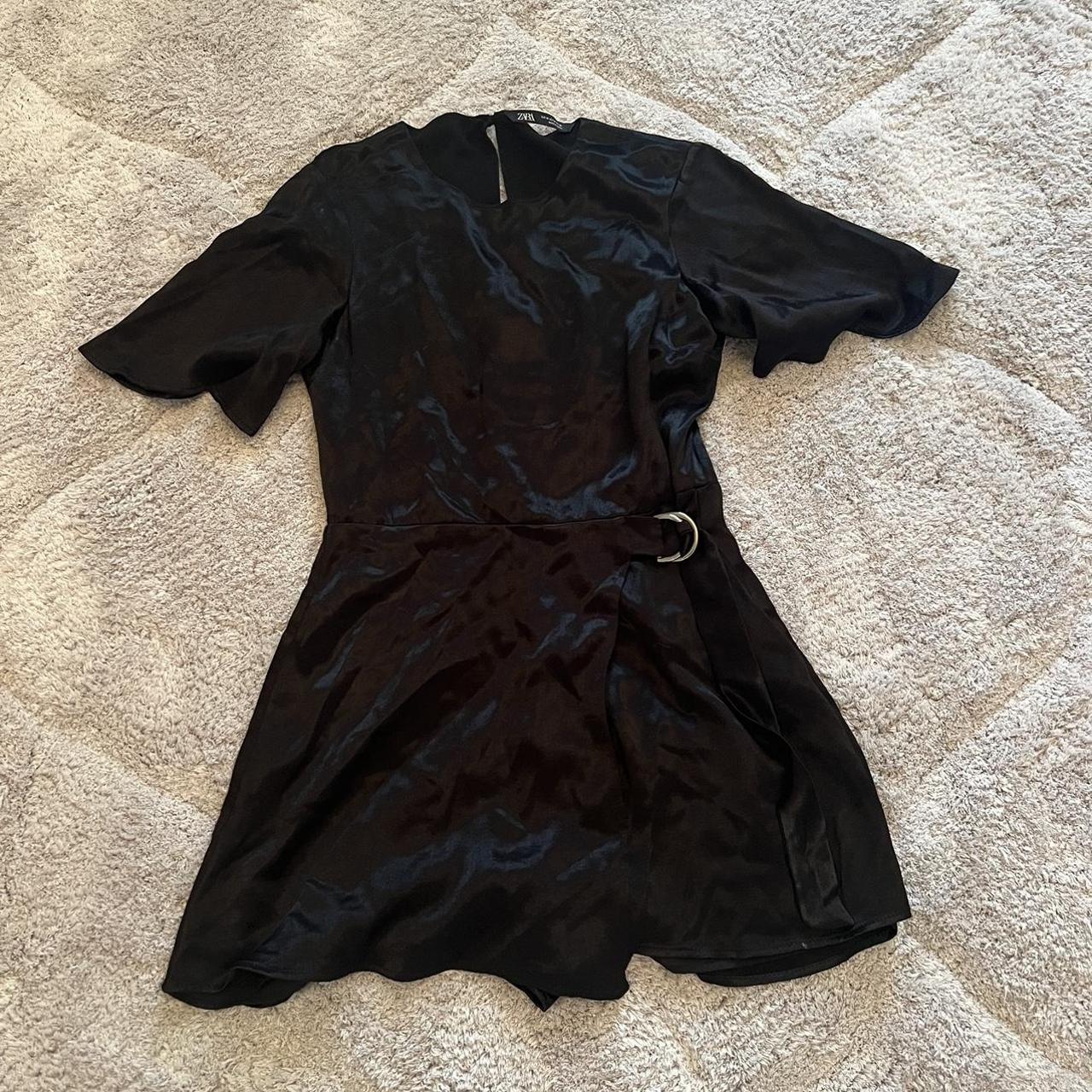 Black satin-like Zara romper #zara - Depop