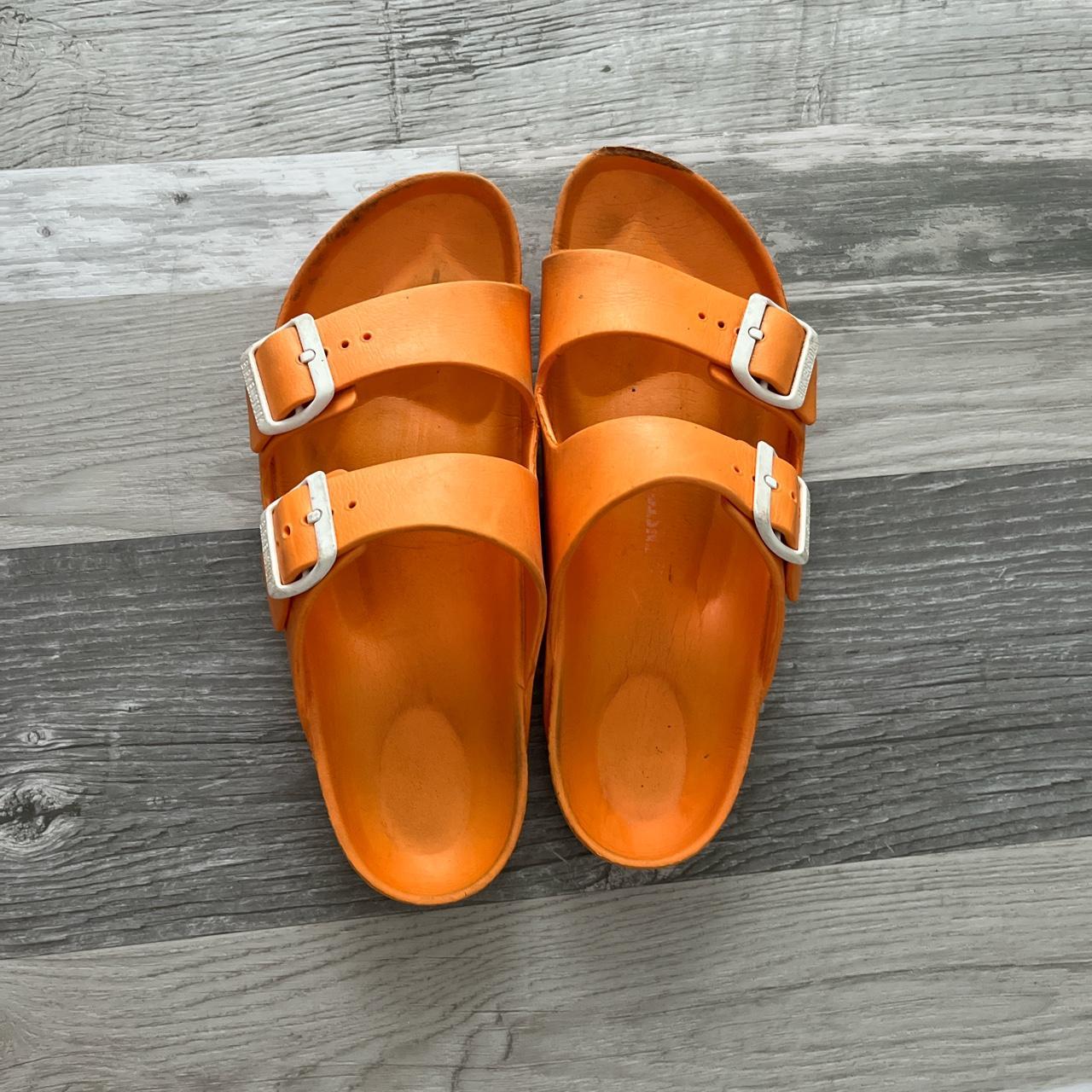 Birkenstock Women's Orange and White Sandals Depop