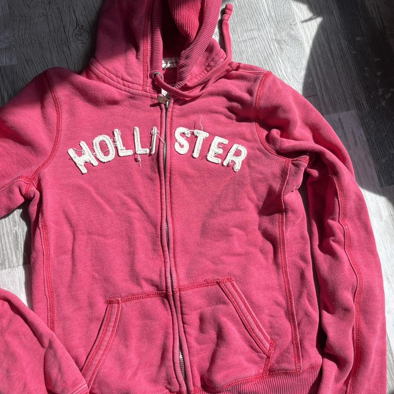 vintage 2000's hollister pink zip up hoodie -size | Depop