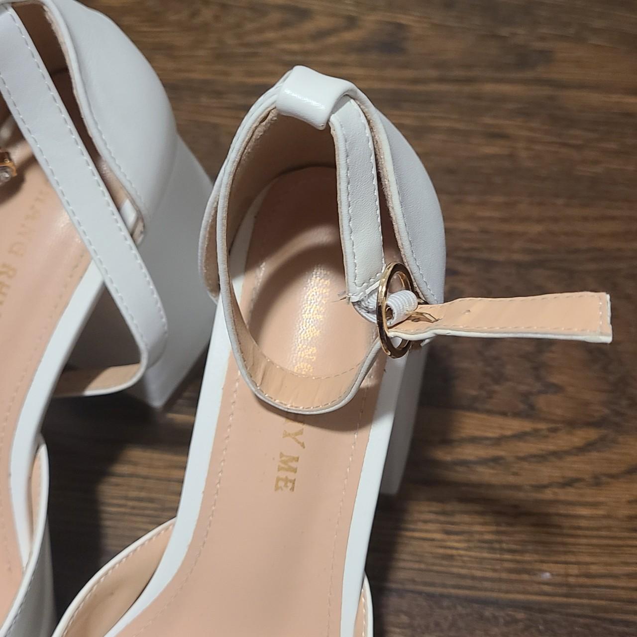 small white block heels