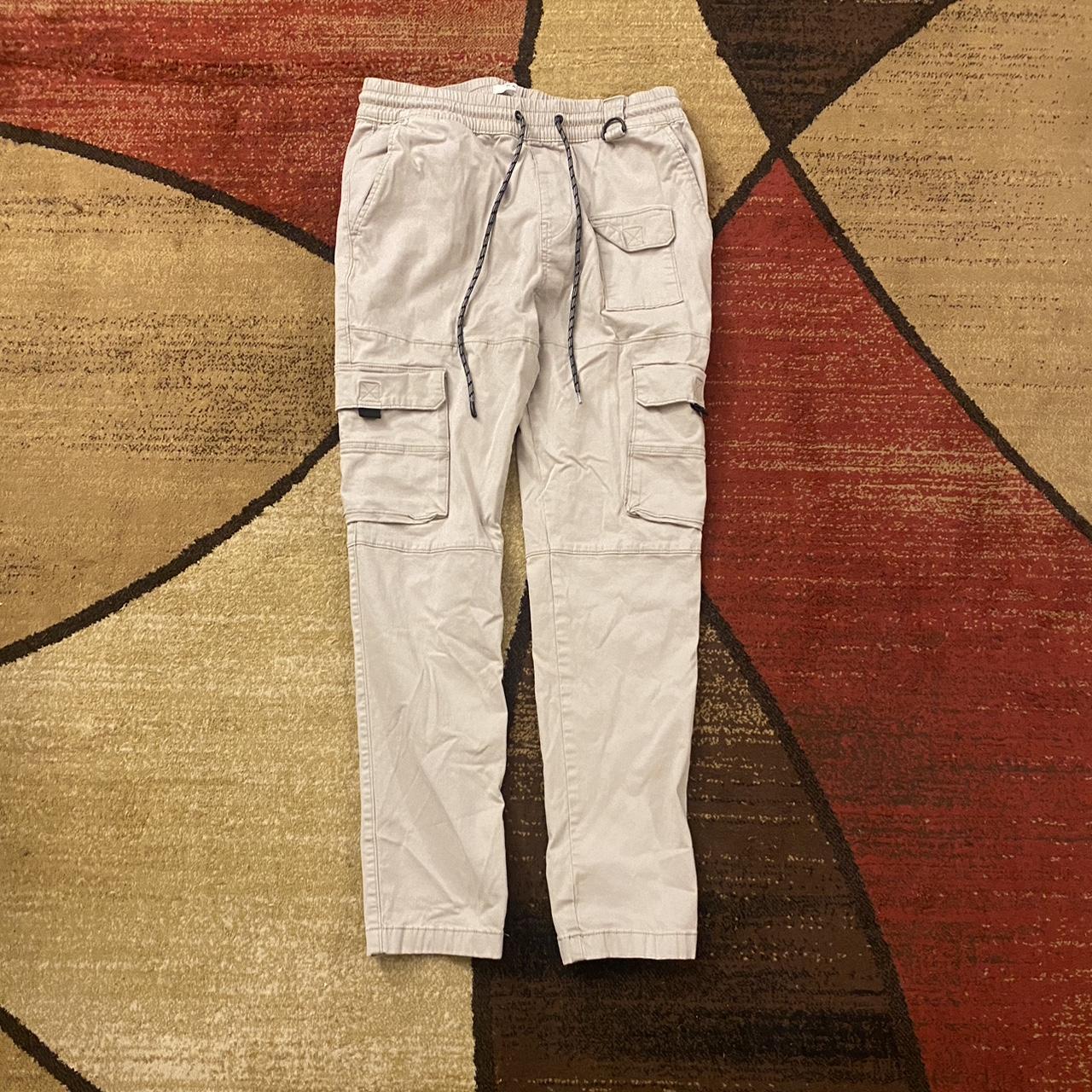 Cream cargo pants with adjustable waist