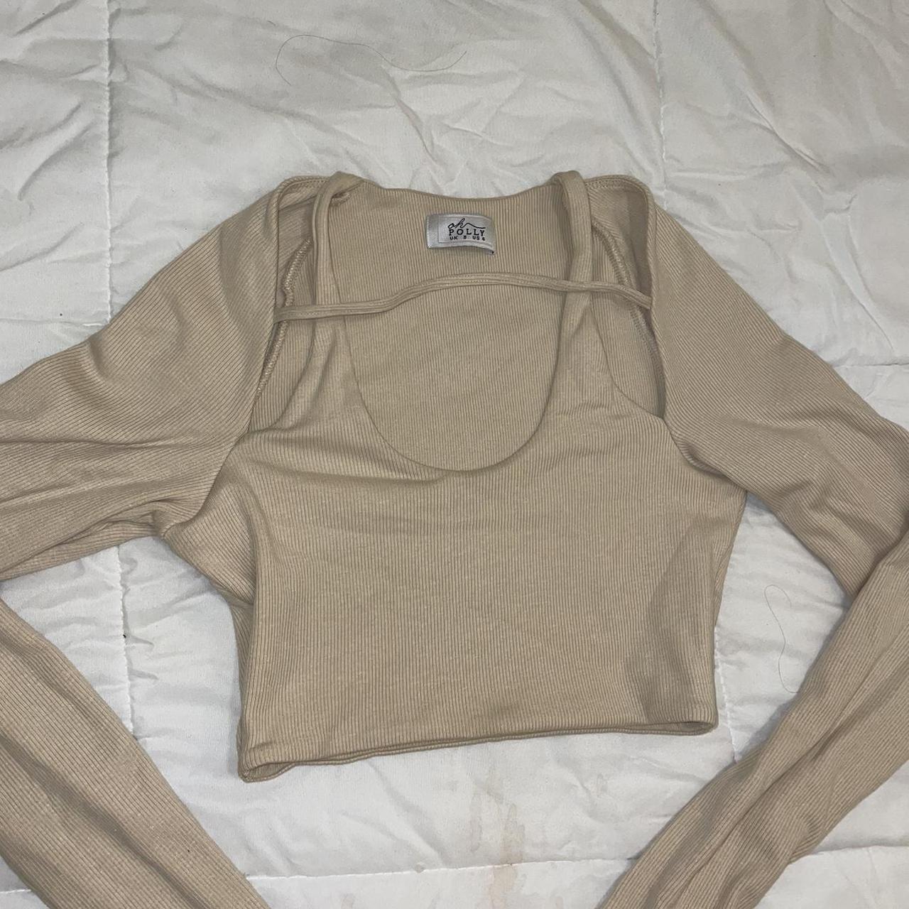 Oh Polly Women's Cream and Tan Croptop Depop