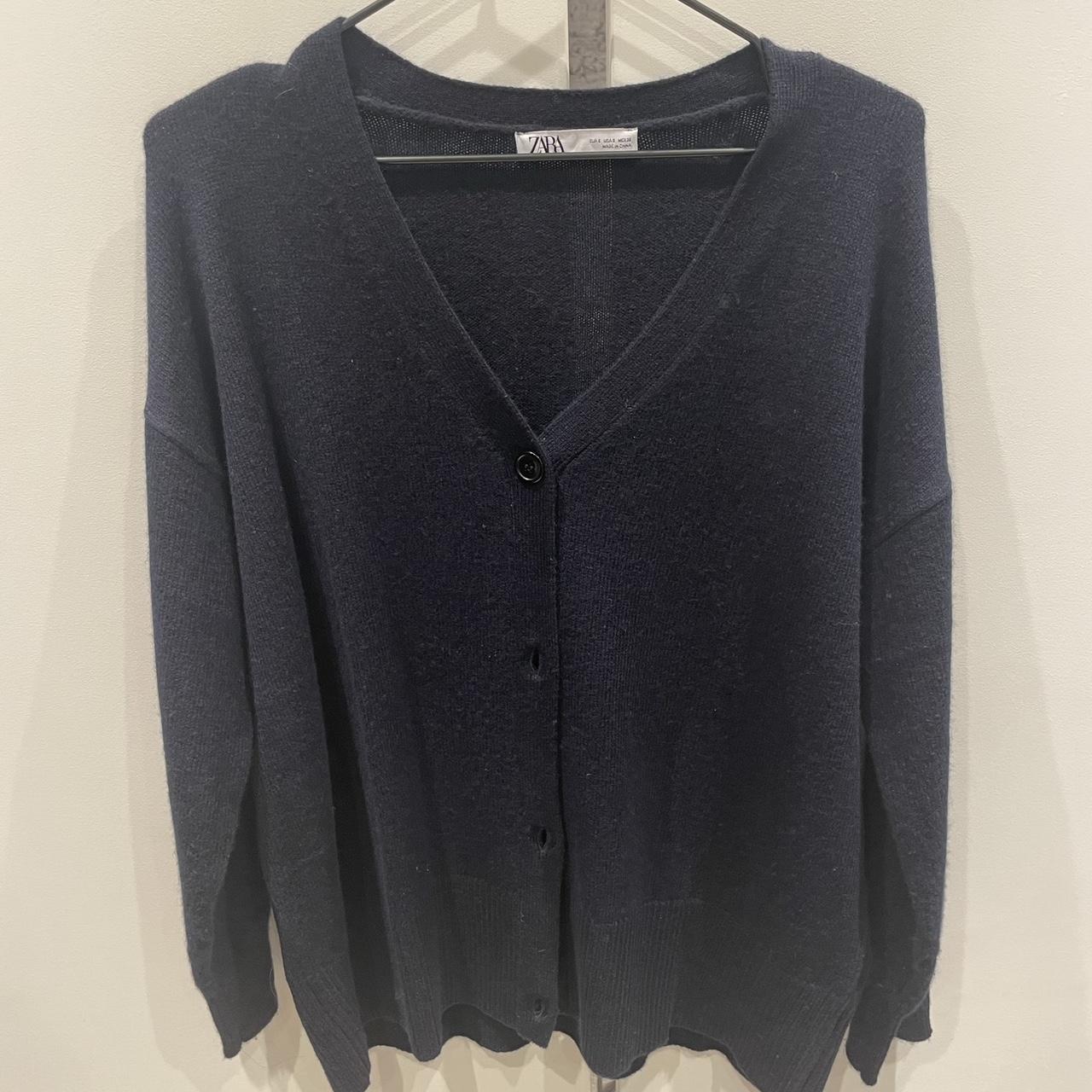 Zara Women's Navy and Blue Cardigan | Depop