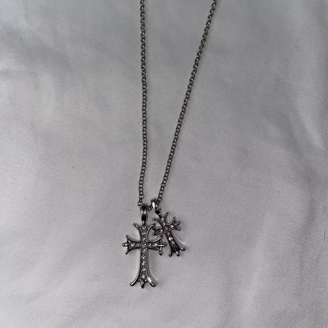 double cross necklace - rhinestone inside crosses -... - Depop