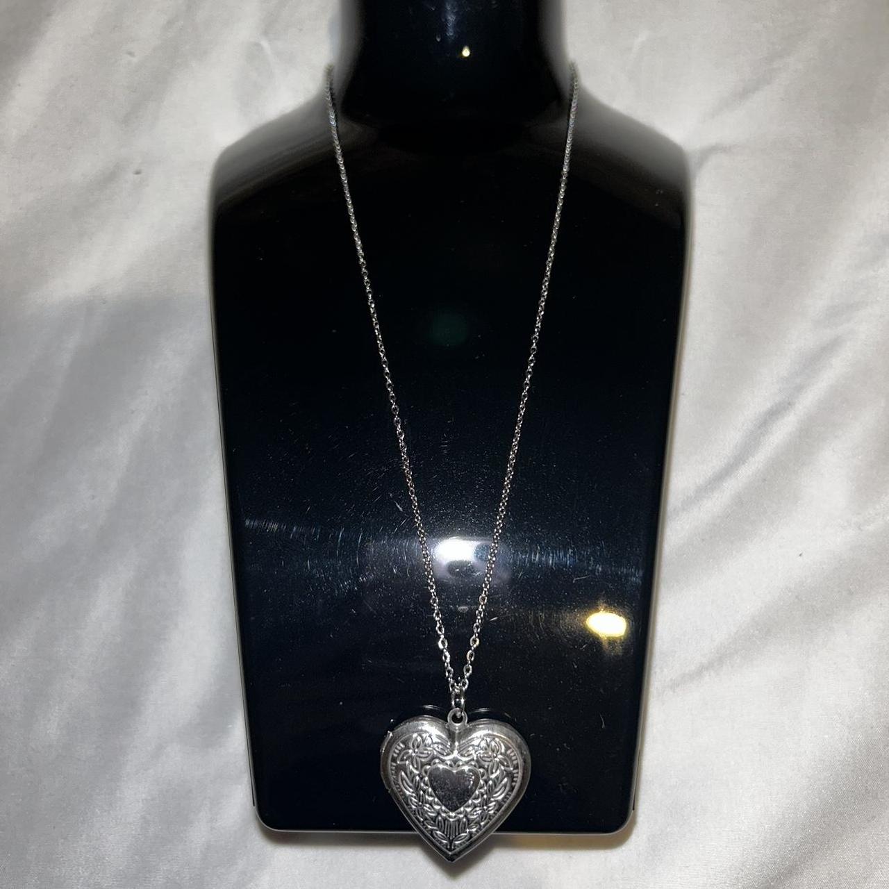 detailed silver locket necklace can place pictures... - Depop