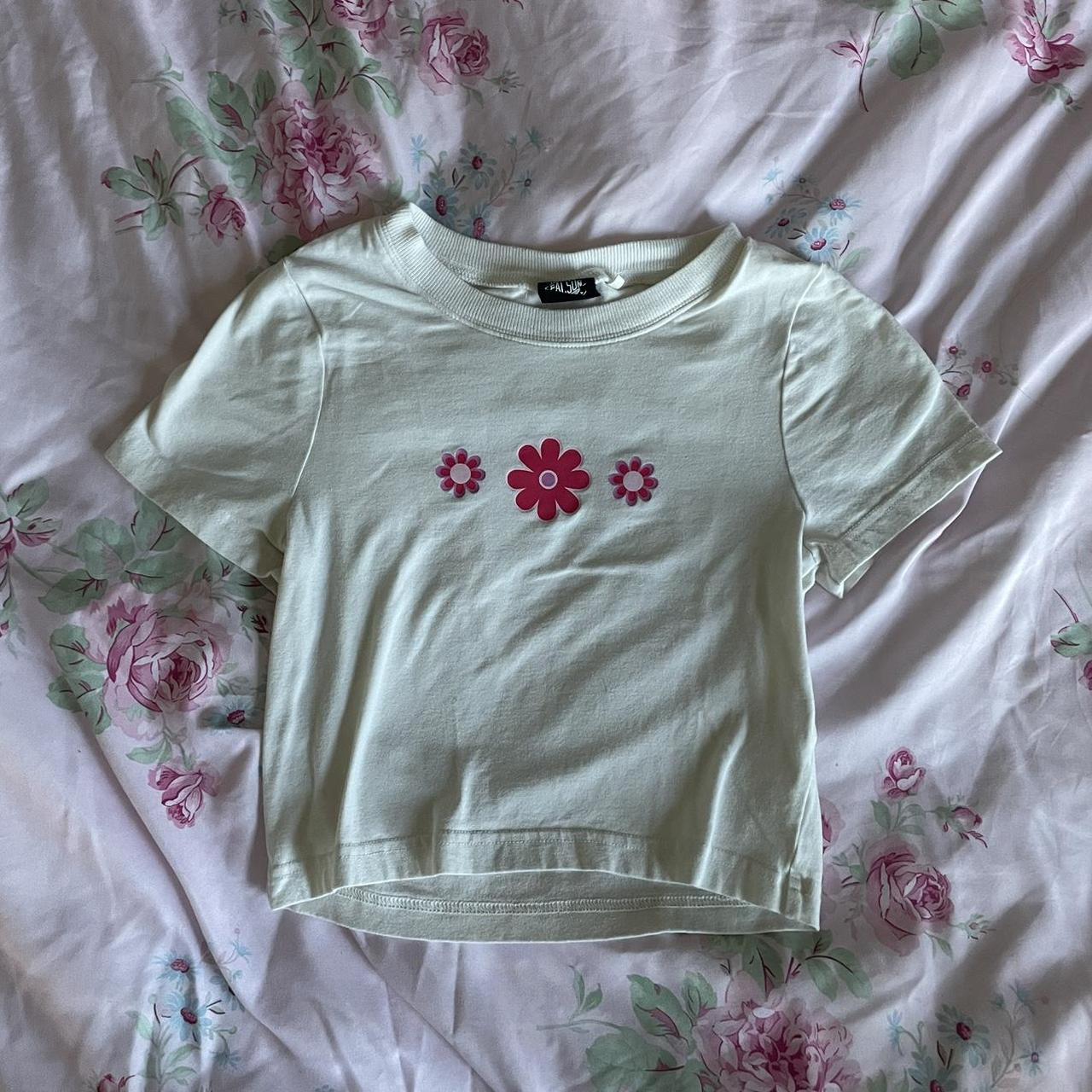 pacsun graphic flowers baby tee barely worn... - Depop