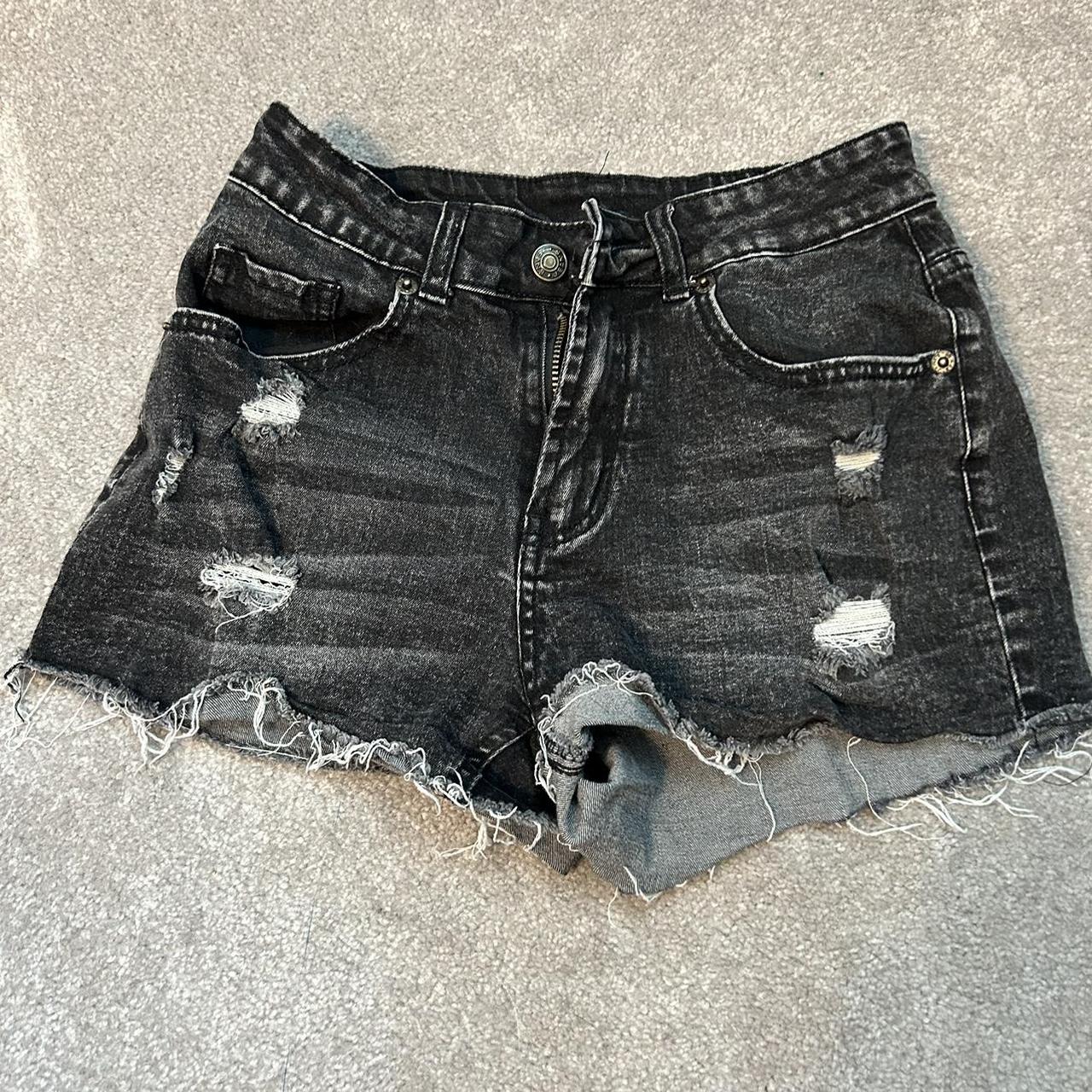 BLACK JEAN SHORTS RIPPED - cute casual jean shorts... - Depop