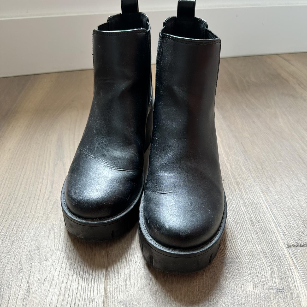 Black fake leather boots from H&M low heel and... - Depop