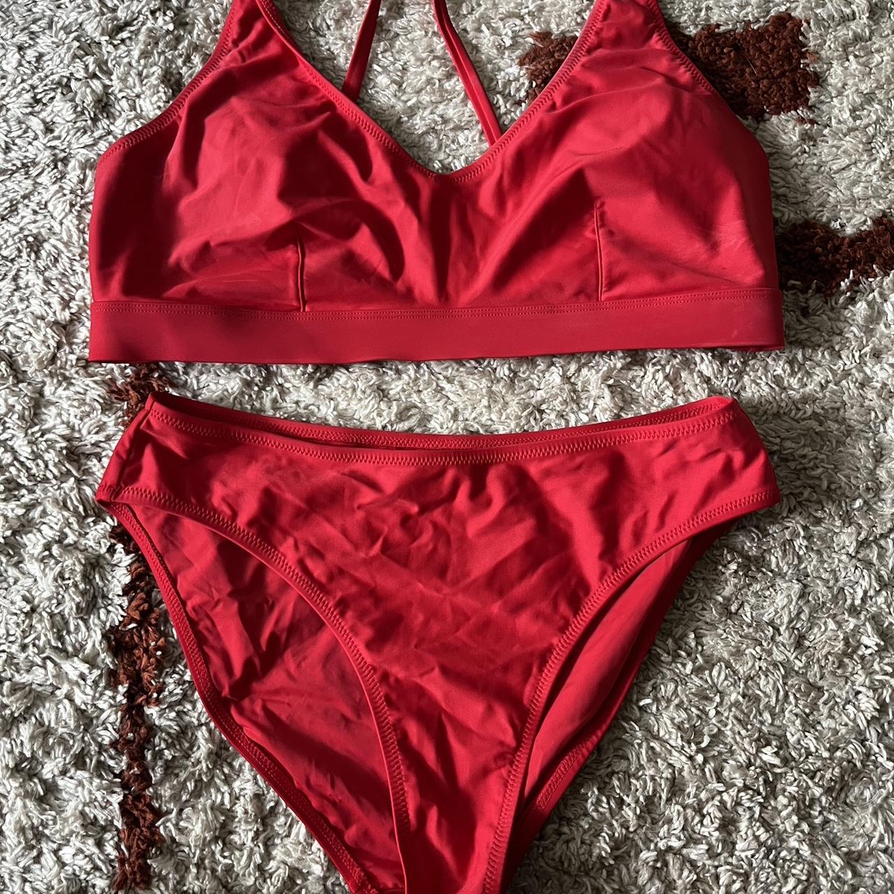 Girlfriend Collective bikini in red. The bottoms are... - Depop