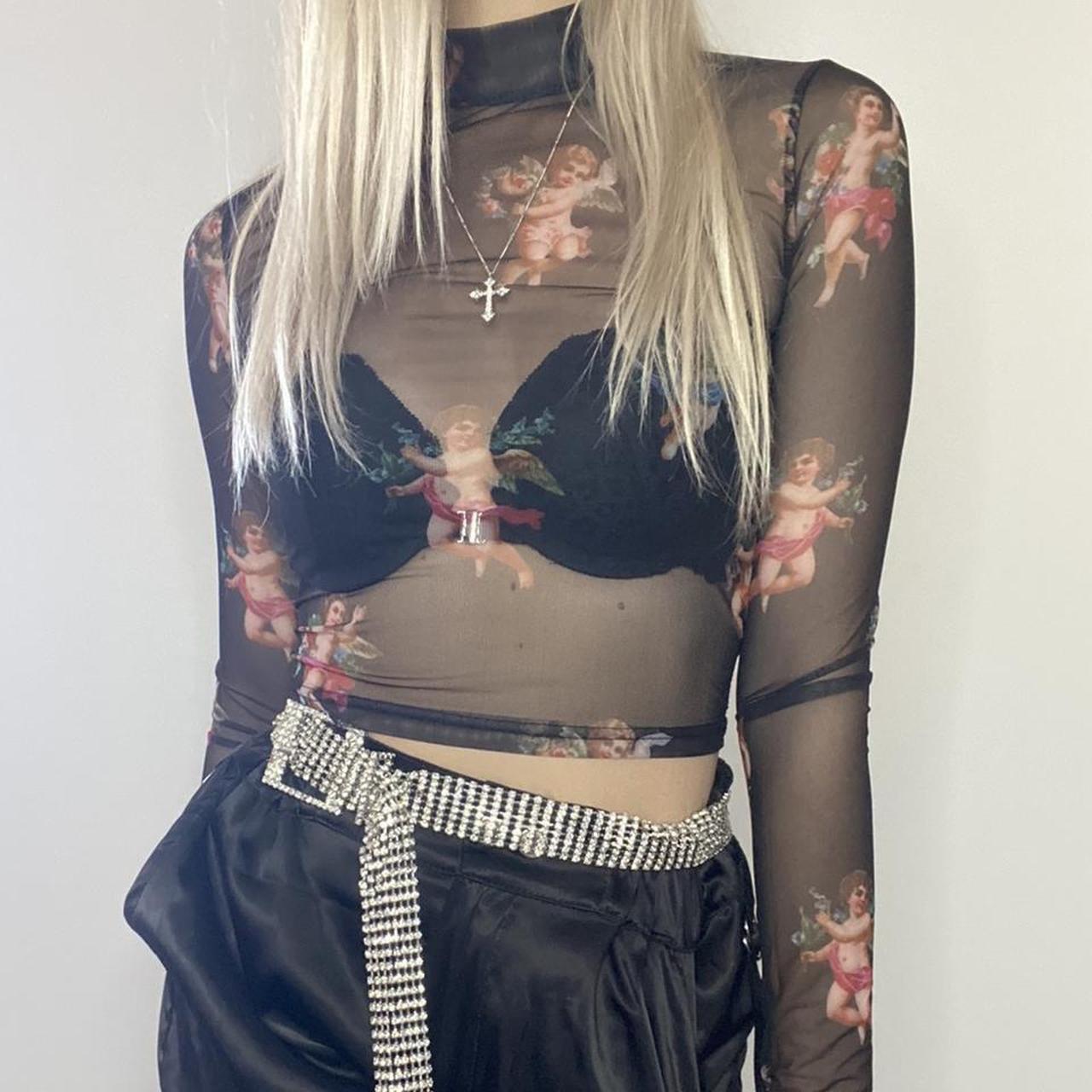 Long sleeve mesh sheer cherub crop top size xs