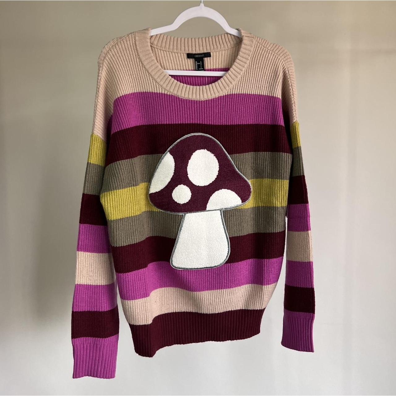 Forever Multi Colored Mushroom/ Shroom Sweater... - Depop