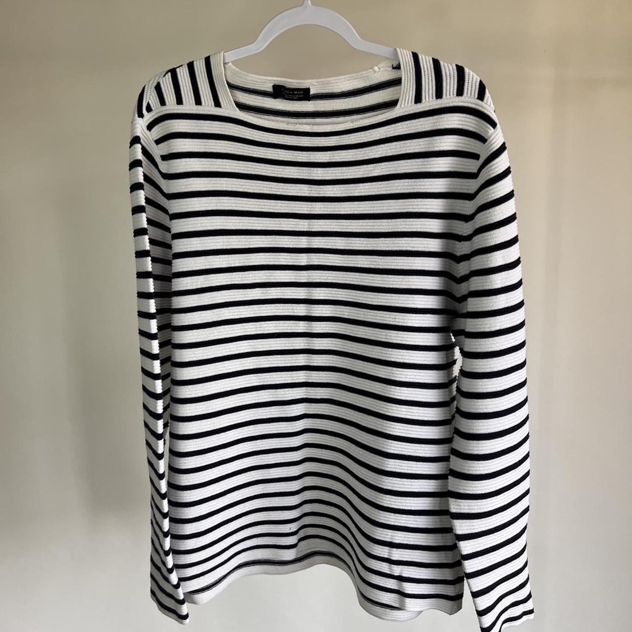 ZARA Black and White Stripped Long-sleeve (L) - Depop