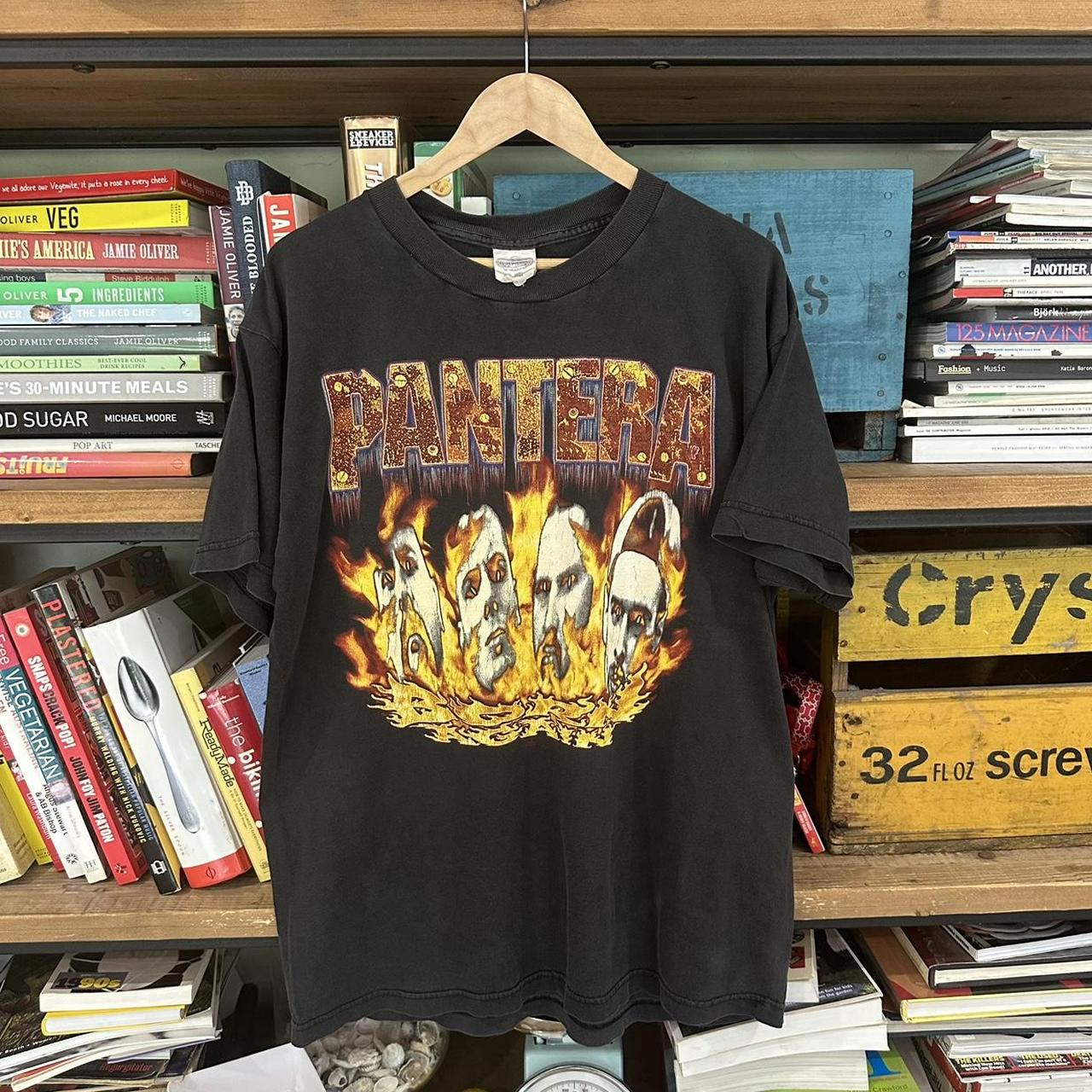 90’s Pantera Born Again with Snake Eyes Flame Tee... - Depop