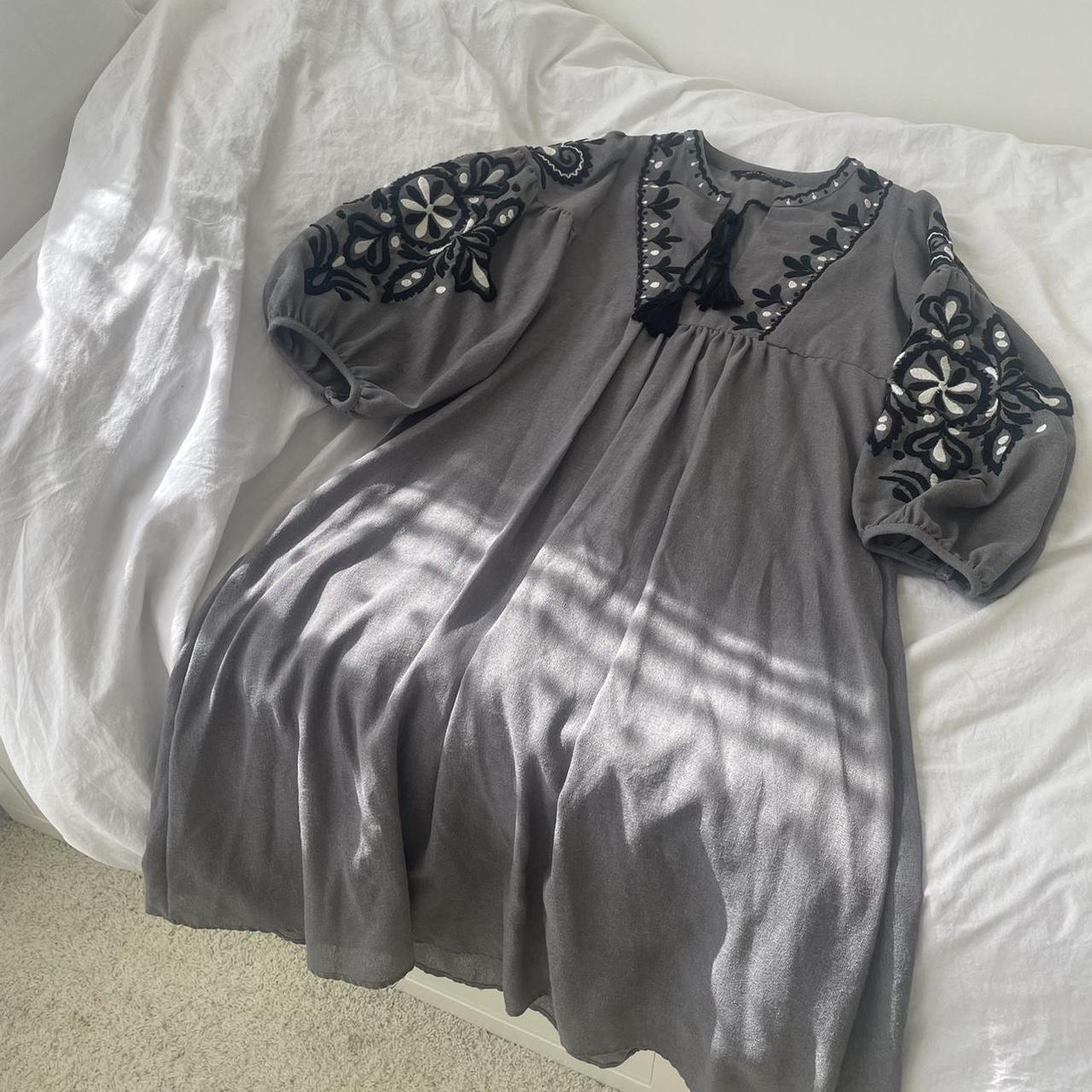 Zara grey best sale embroidered dress