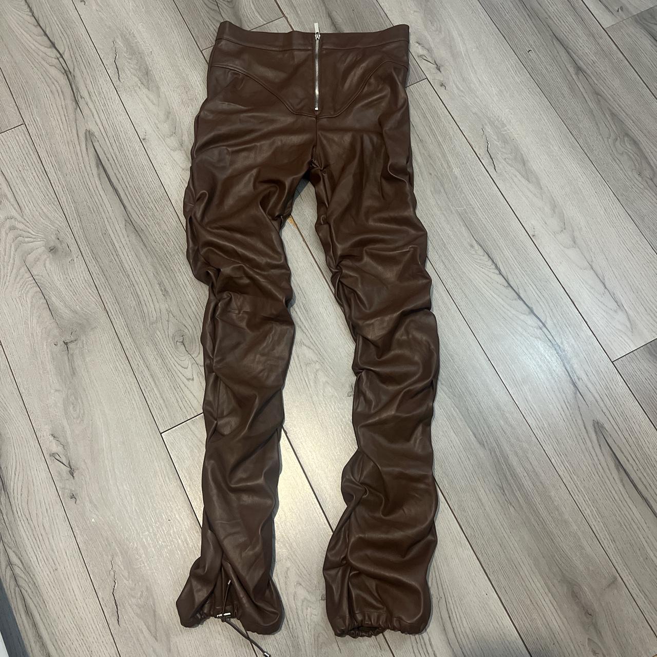 Stacked MDV Brown Leather Trousers Partially used,... - Depop