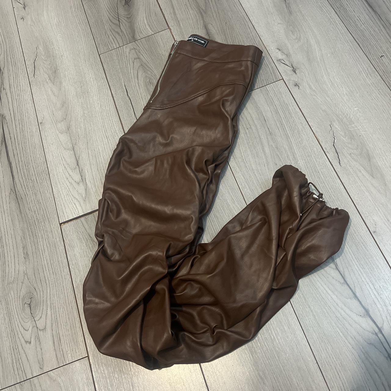 Stacked MDV Brown Leather Trousers Partially used,... - Depop