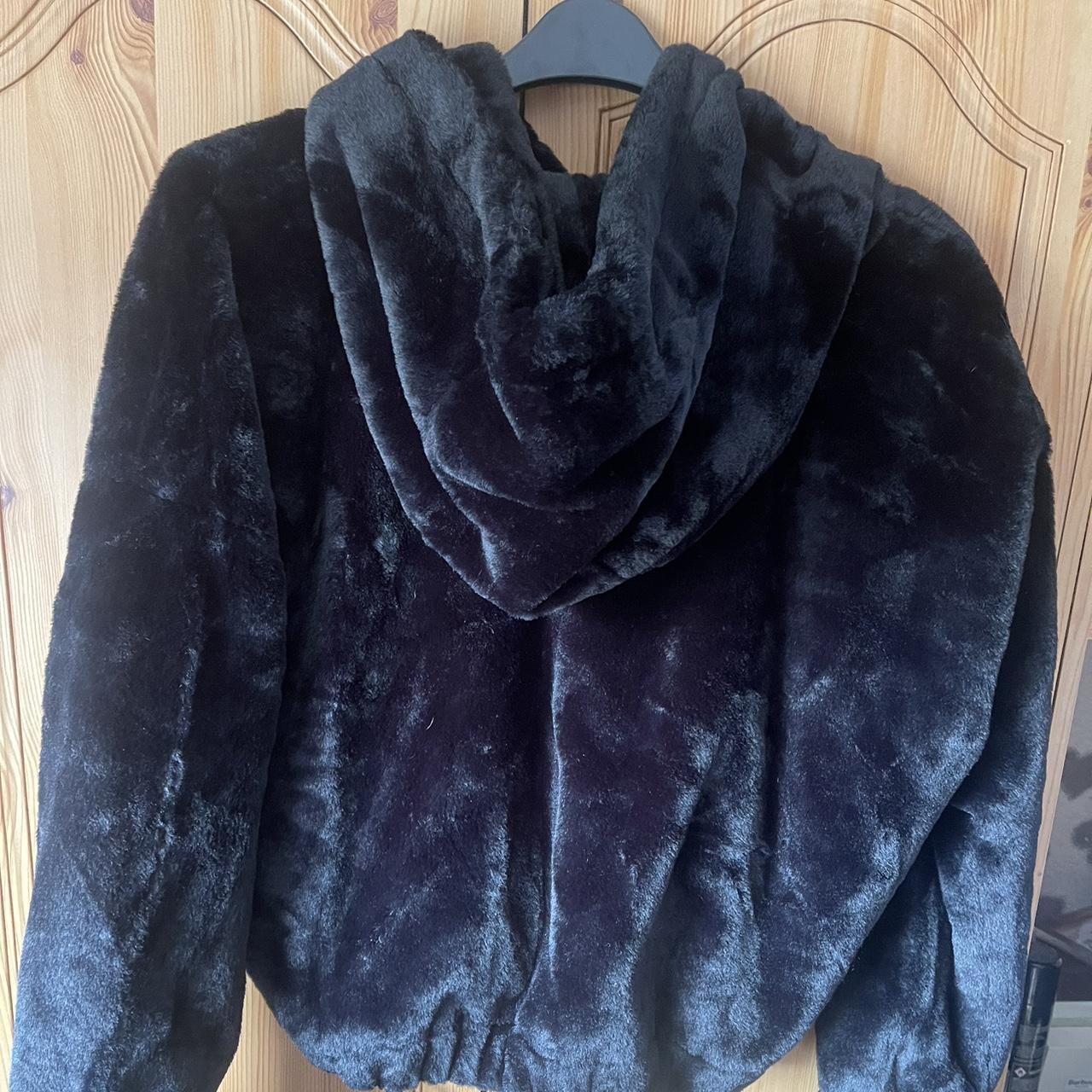 Zara Black Fur Hoodie Black Fur Hoodie Size... - Depop