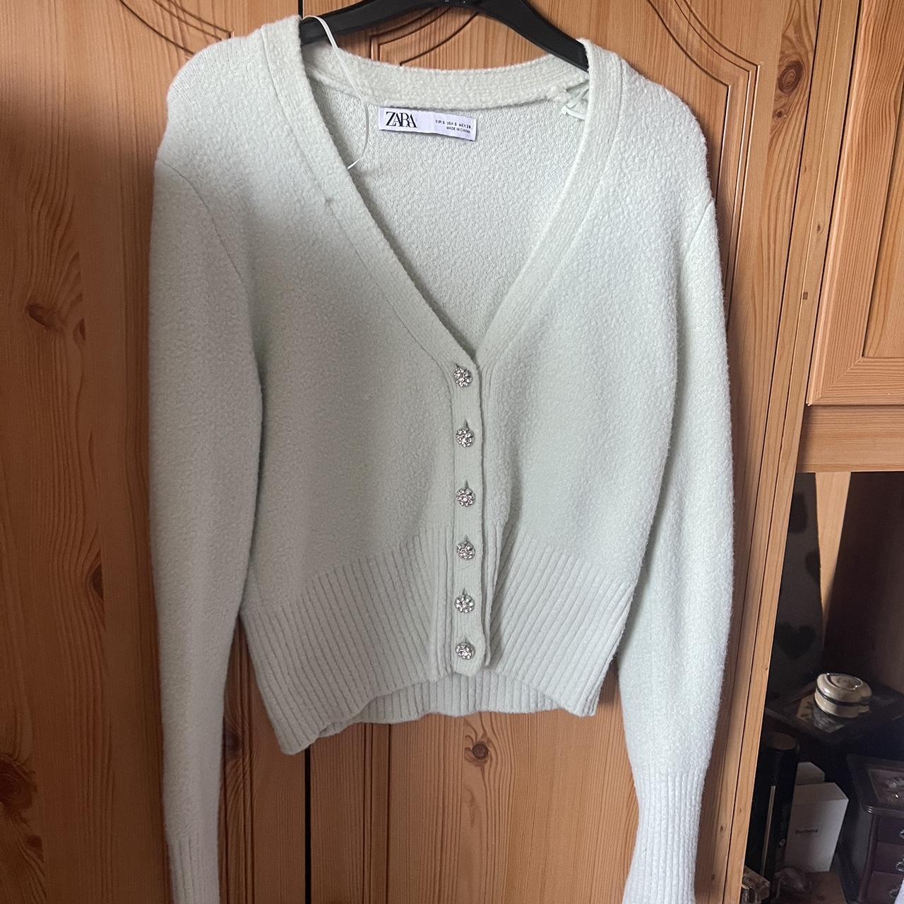 Depop Zara Mint Green Cardigan Zara Rhinestone Cardigan, Pale