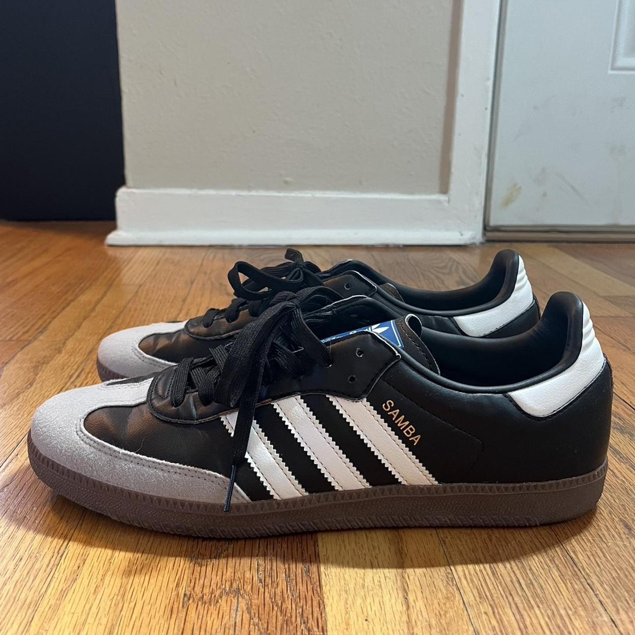 Adidas Samba - Vegan faux leather. Black with grey... - Depop