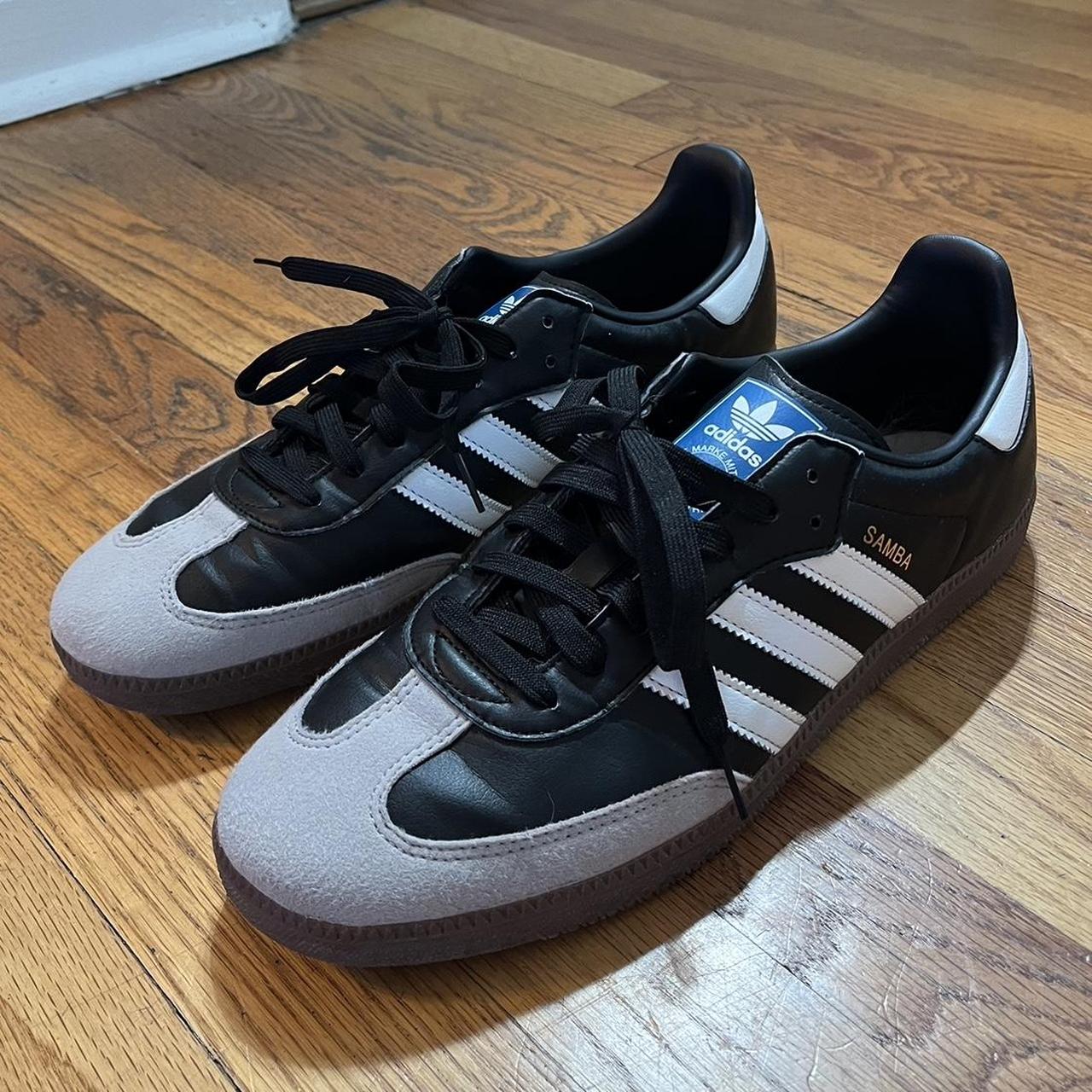 Adidas Samba - Vegan faux leather. Black with grey... - Depop