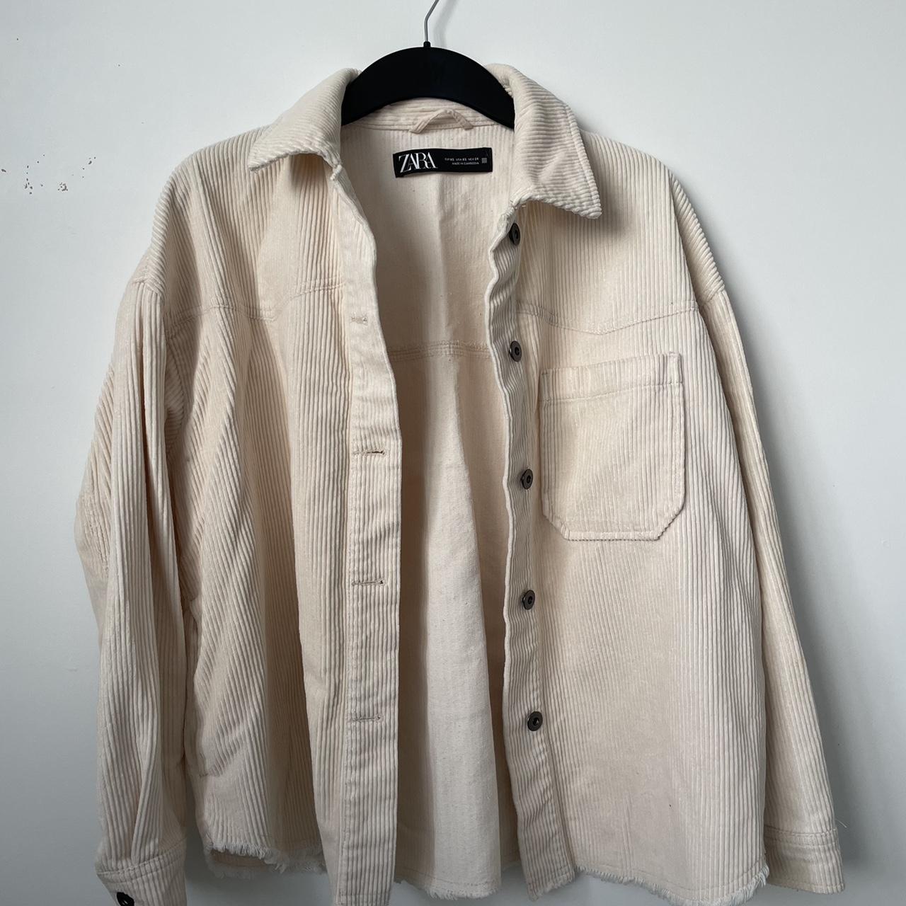 Zara cream corduroy jacket relaxed fit Size... - Depop