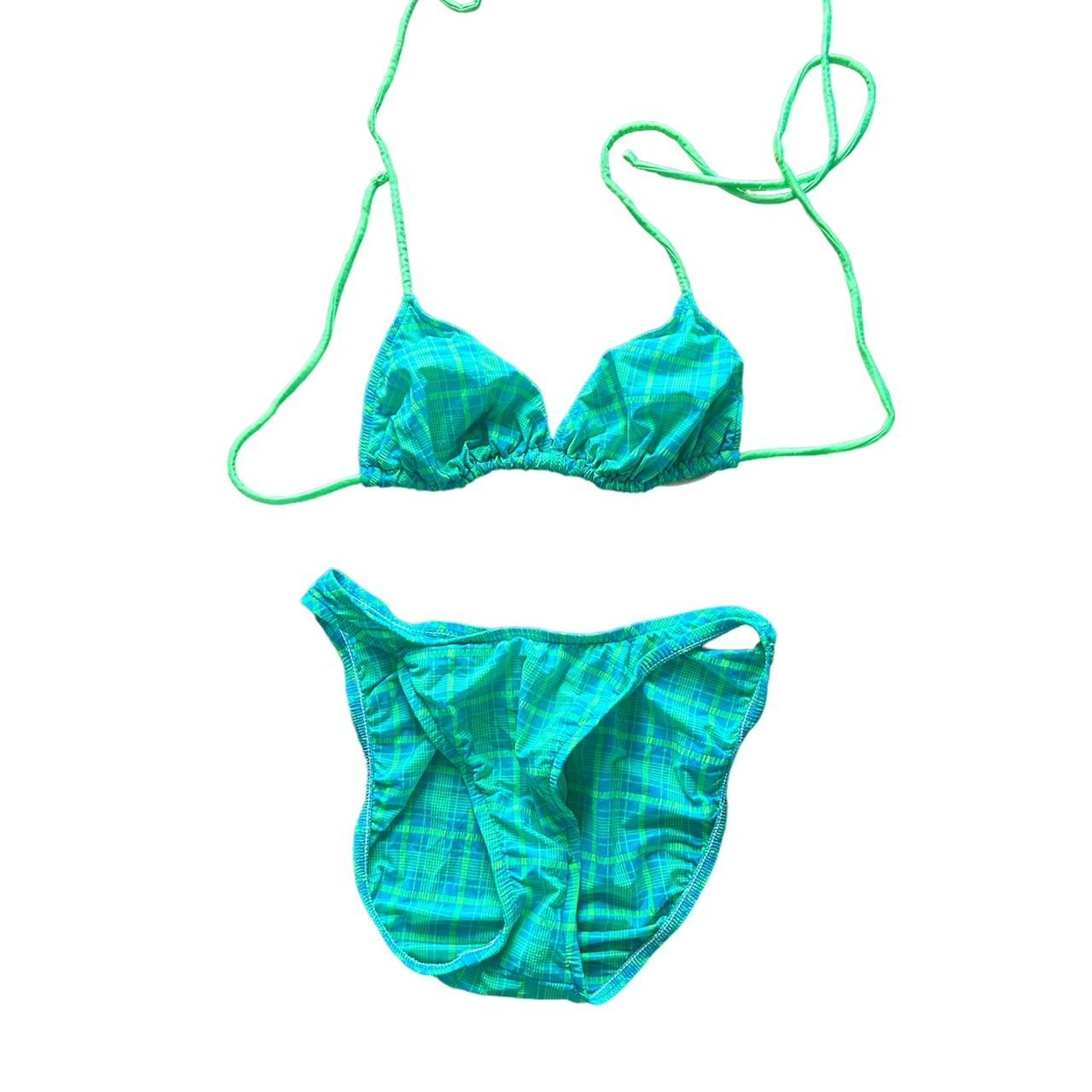 Vintage bikini 90s bikini Neon green and blue... Depop