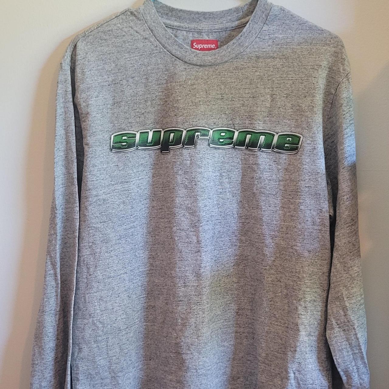 FW19 SUPREME CHROME LOGO L/S TOP HEATHER GREY SIZE... - Depop