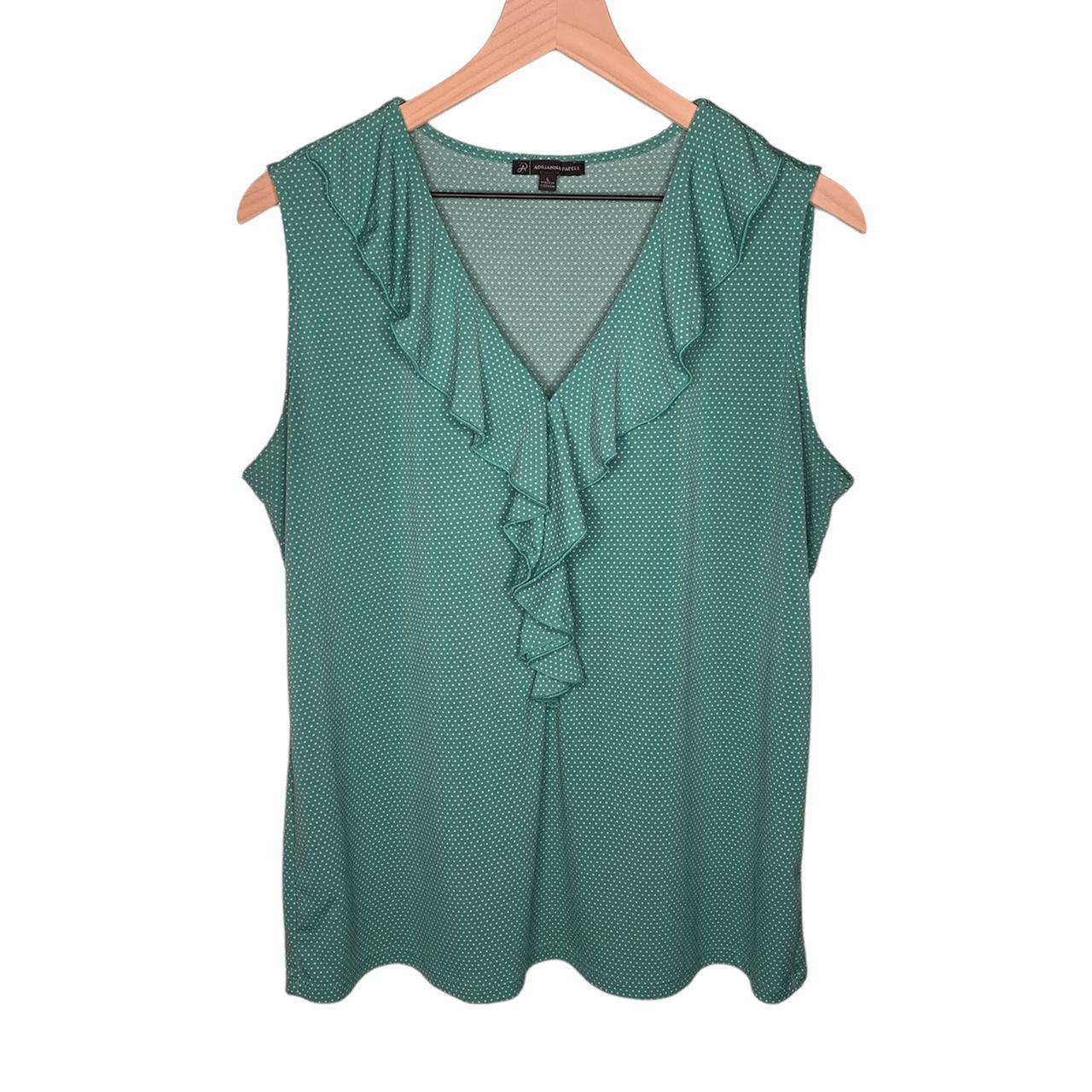 Adrianna Papell Sleeveless Ruffle V Neck Green White Depop