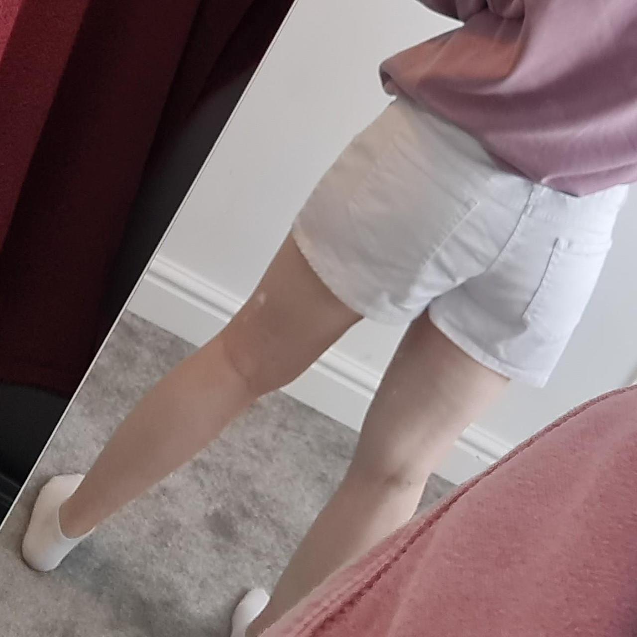 17. White denim shorts. No size shown but it fits me... - Depop