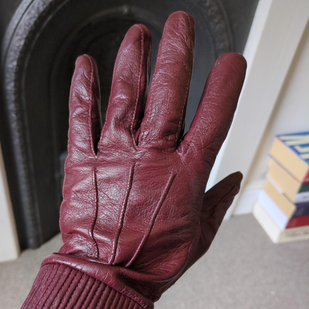 Zara leather gloves in burgundy. Medium fit with... - Depop