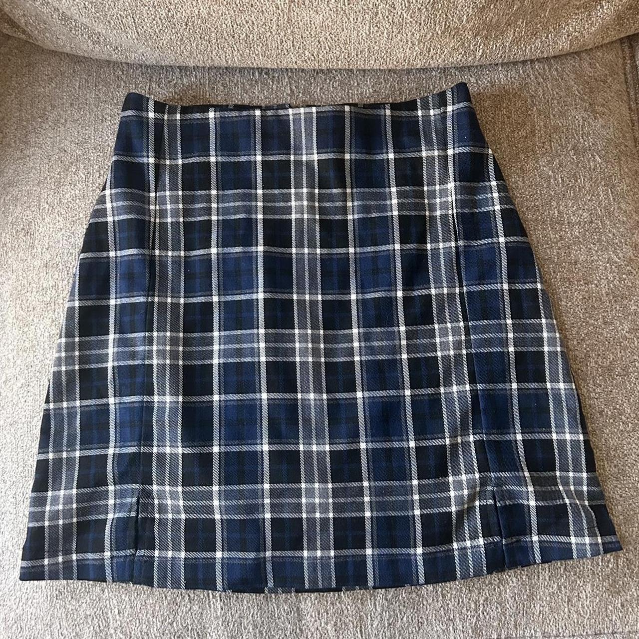 Brandy Melville / John Gault black and blue plaid... - Depop