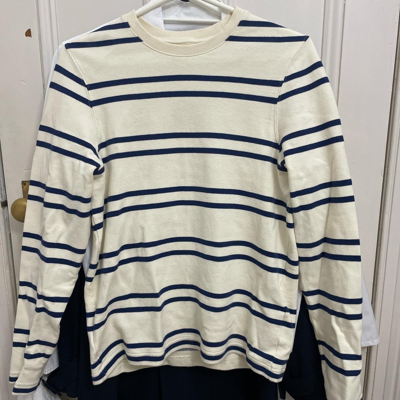 Super soft Country Road striped sweater. Cream and blue - Depop