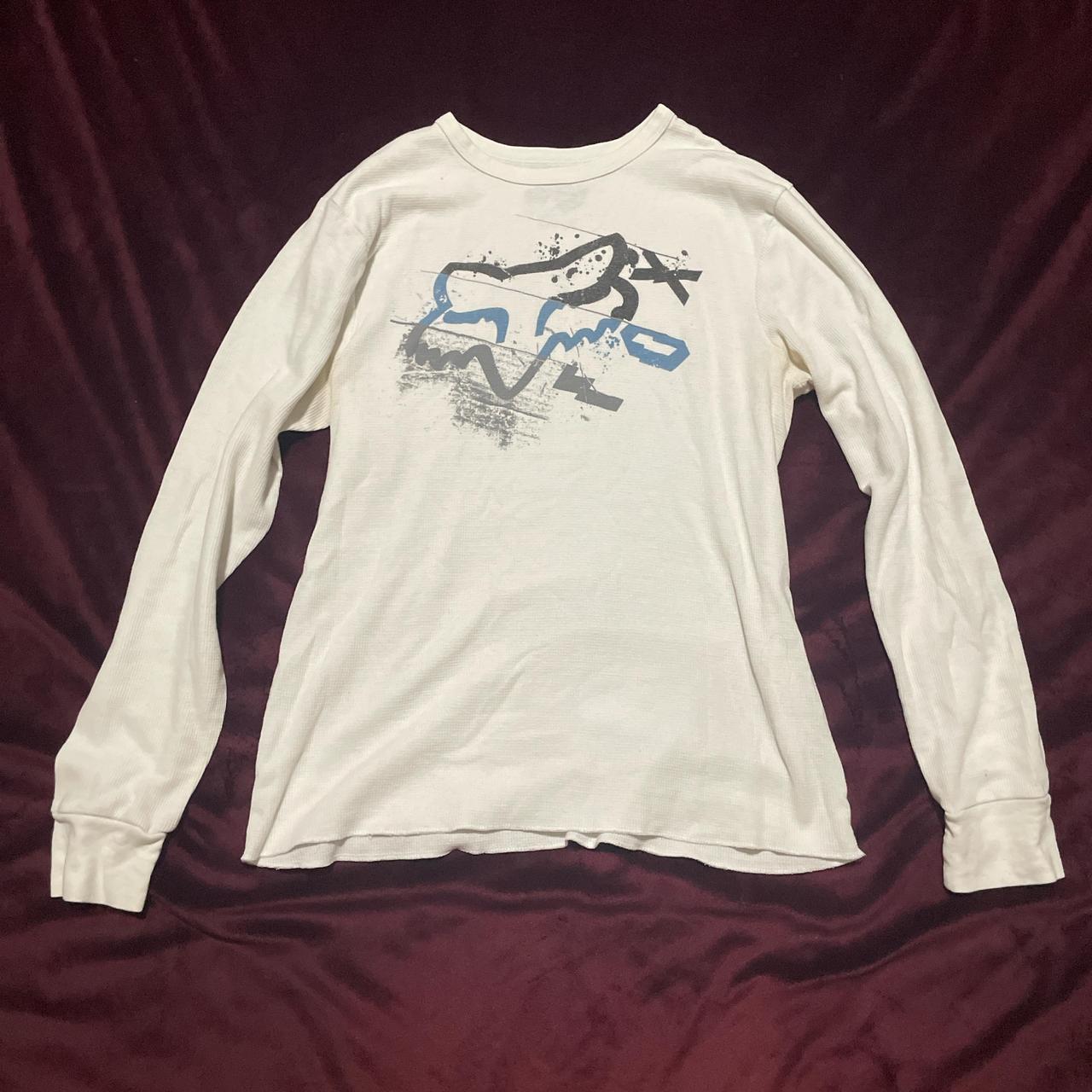 White waffle knit fox racing long sleeve thermal. | Depop