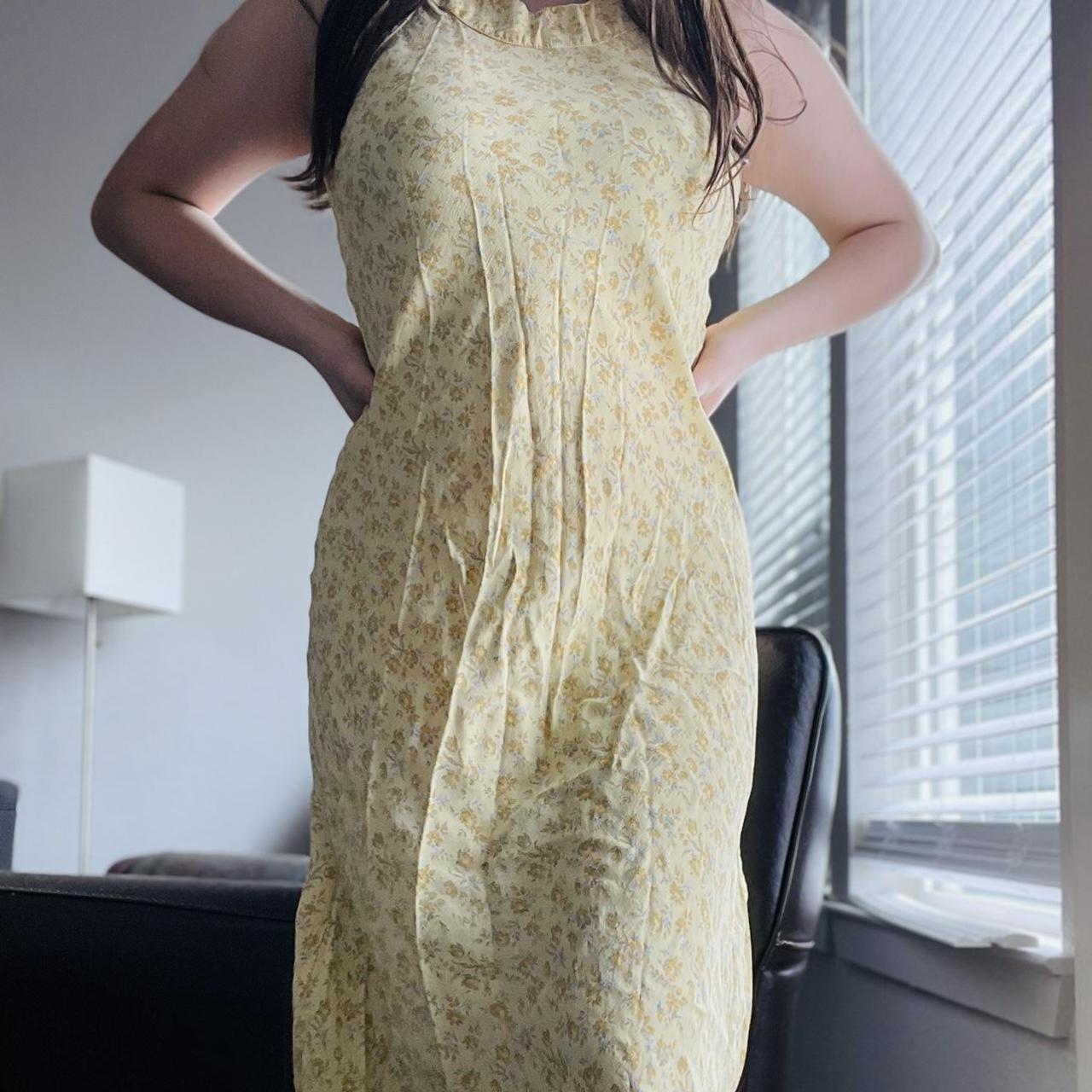 Women's Yellow and Cream Dress Depop