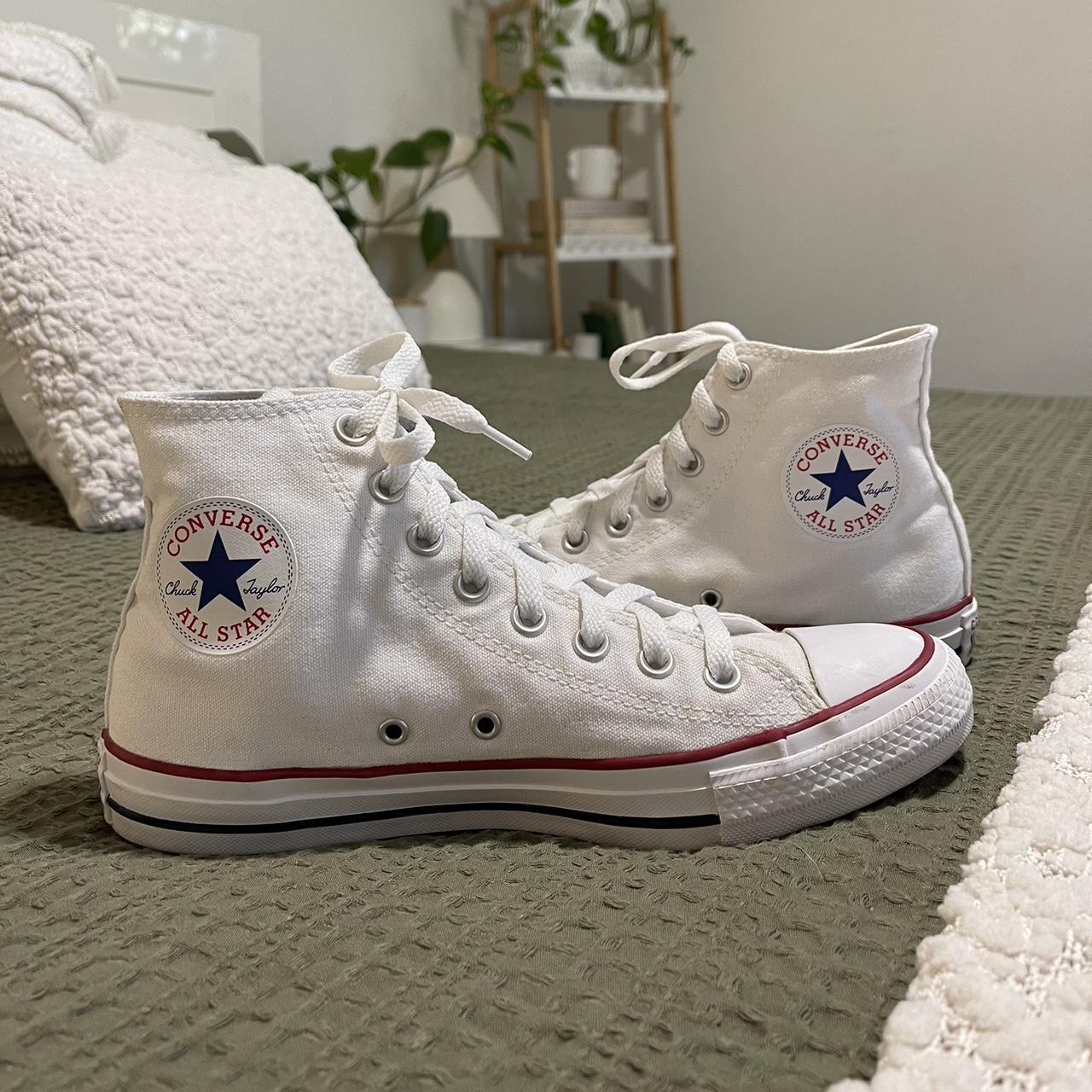 Converse - All star hightops ——— White canvas high... - Depop