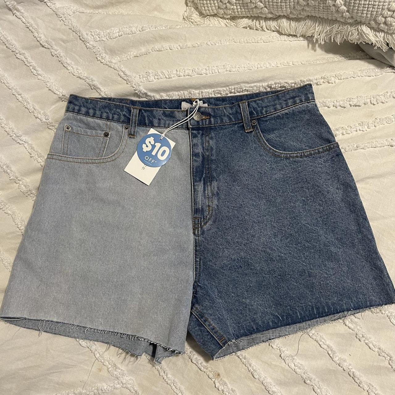 Ghanda denim shorts ——— High rise blue patchwork... Depop