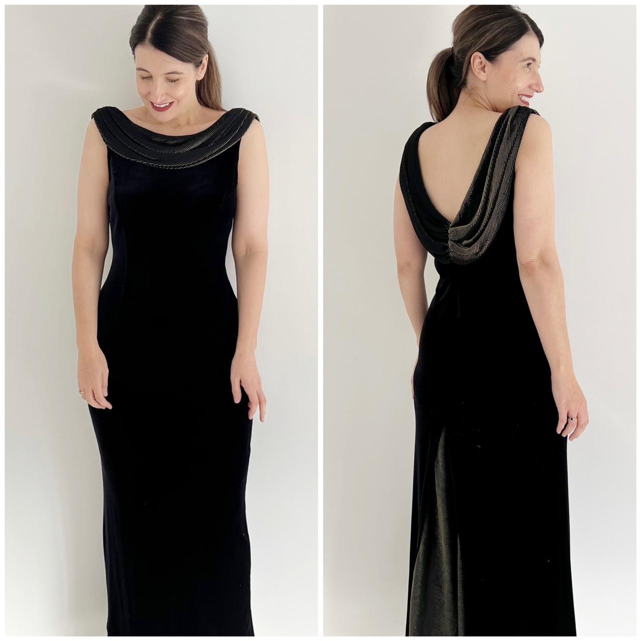 🤍VINTAGE BLACK VELVET AND GOLD TRIM EVENING... Depop