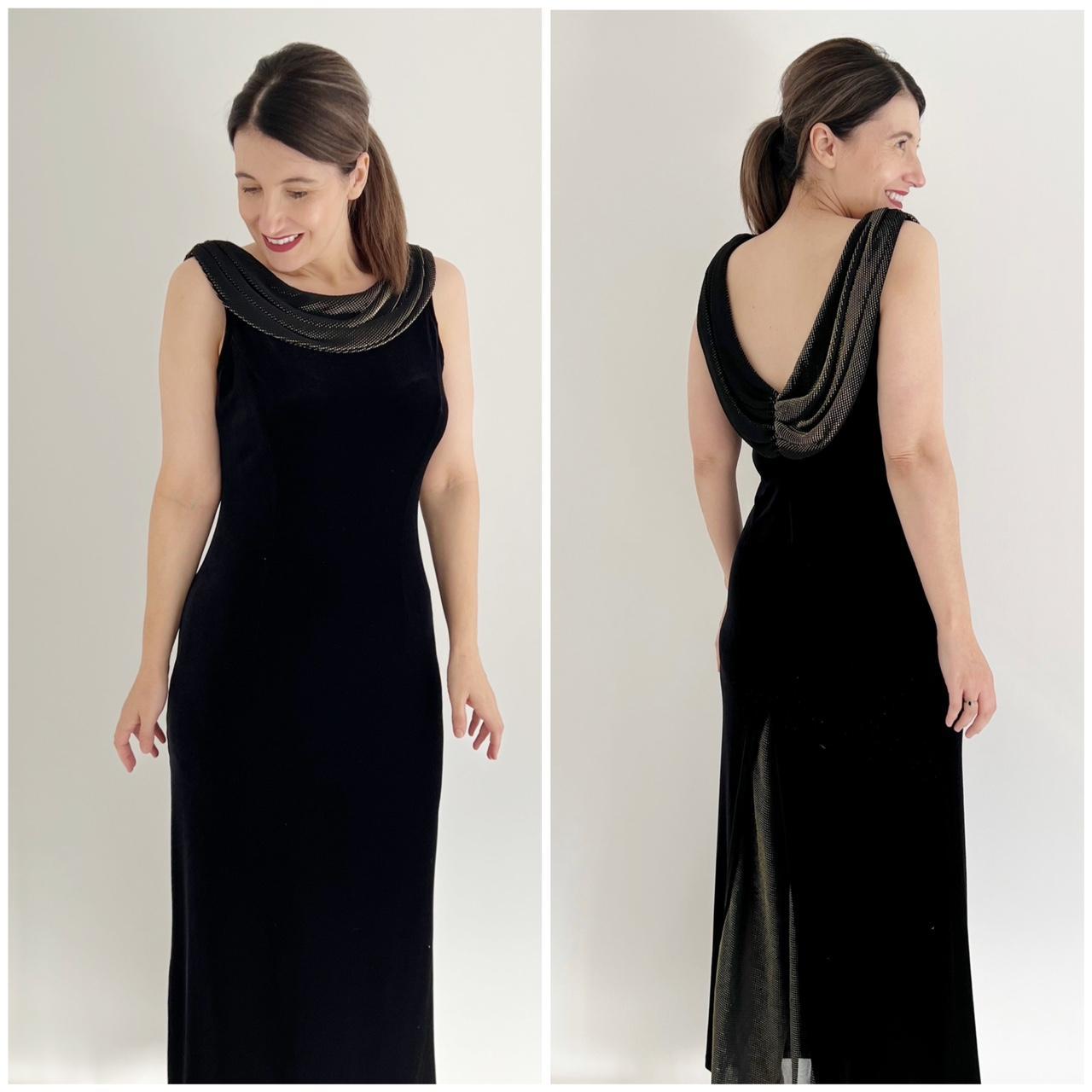 🤍VINTAGE BLACK VELVET AND GOLD TRIM EVENING... Depop