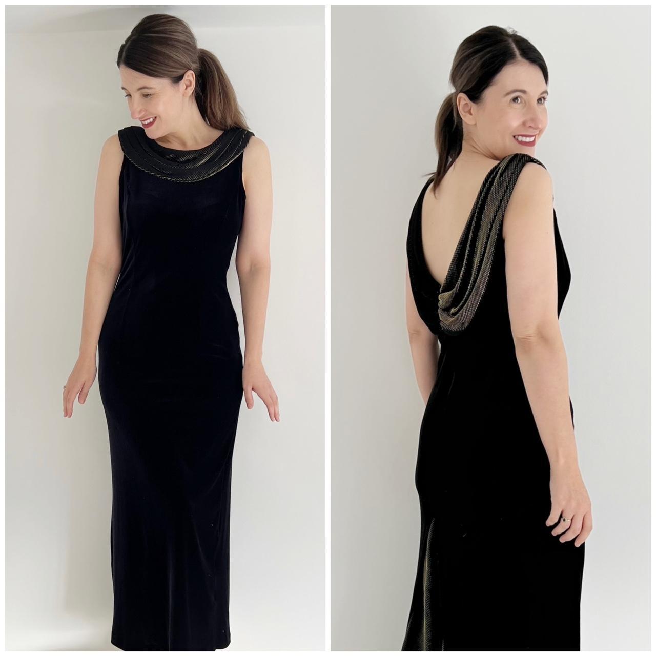 🤍VINTAGE BLACK VELVET AND GOLD TRIM EVENING... Depop