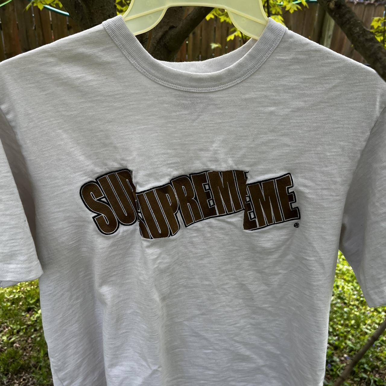 Supreme Men's White and Gold Tshirt Depop