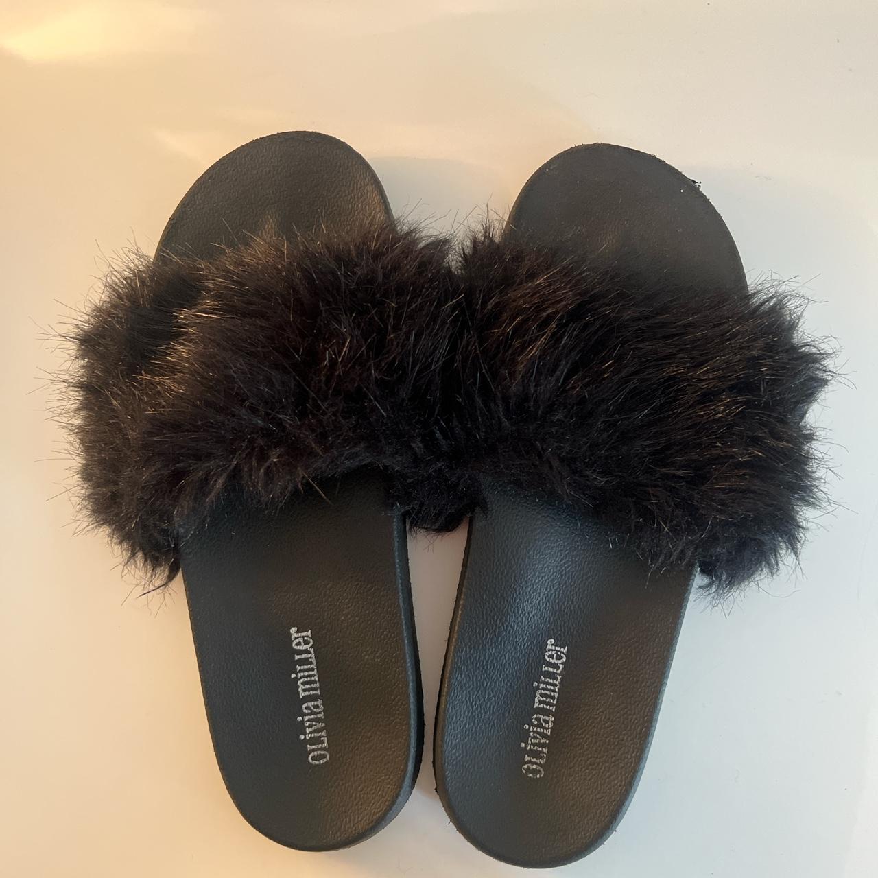 Olivia Miller Women's Black Slides | Depop