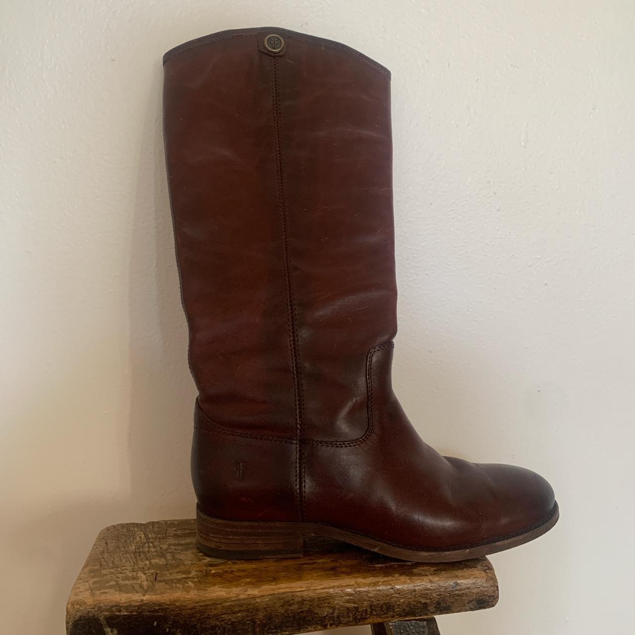 FRYE BOOTS VINTAGE brown boots with a tint of red... - Depop