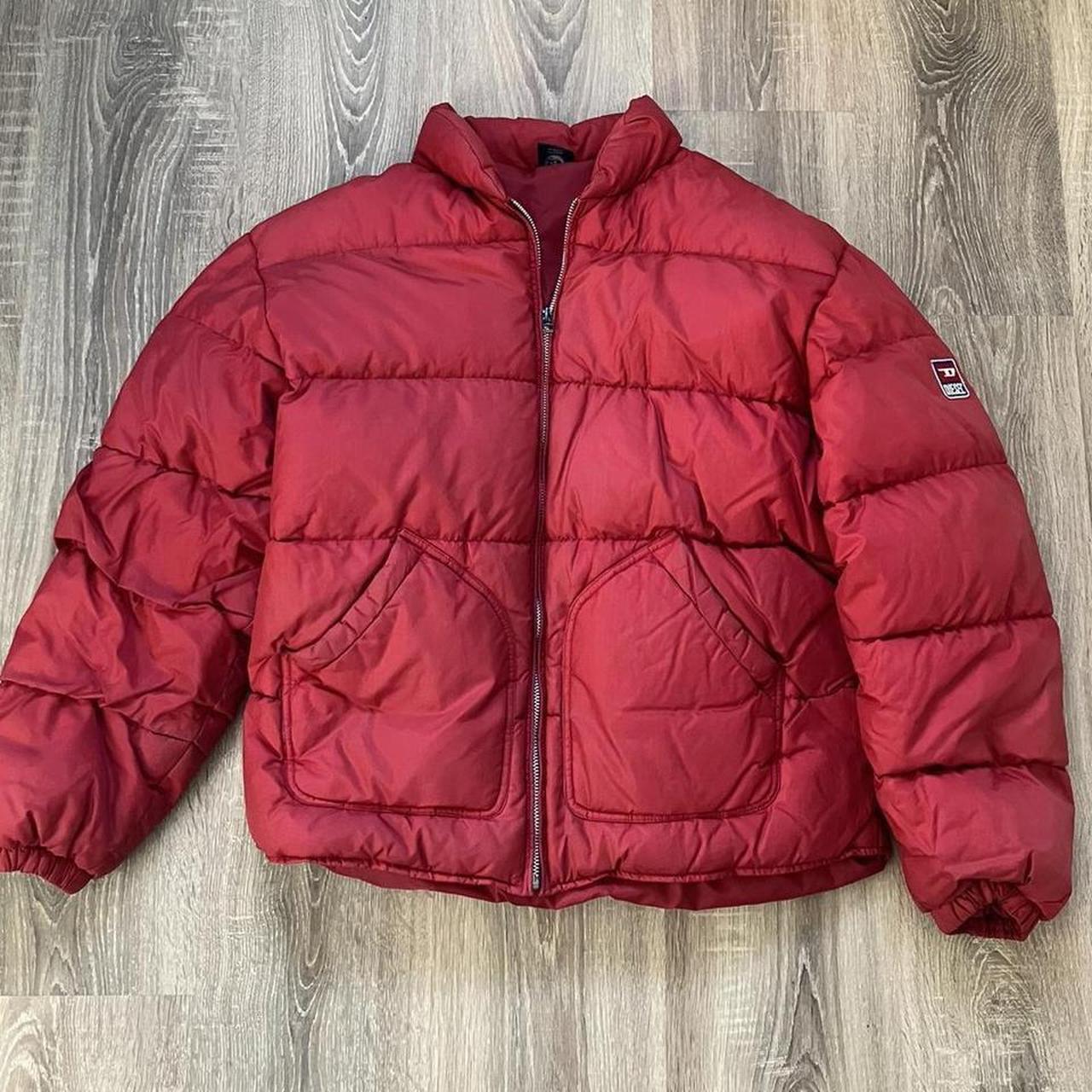Red diesel puffer jacket, in good vintage condition... - Depop