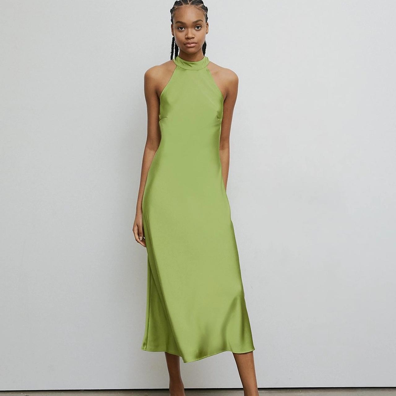 Warehouse green silk halter neck slip dress. Size 14... - Depop